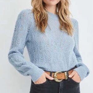 Veronica Beard Makani Pointelle Knit Mock Neck Sweater Women X Small in Blue